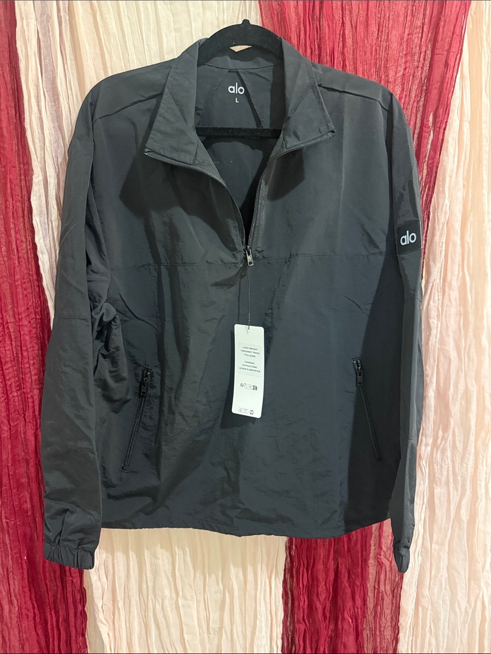 ALO Yoga Black Zip-Front Pullover with Logo Patch